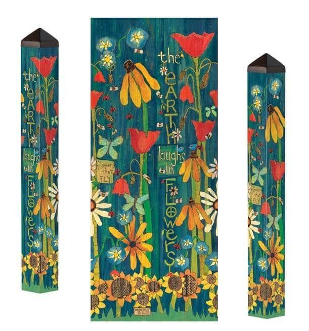 The Earth Laughs In Flowers Art Pole 40 Inches Tall Painted Peace PL1240 Heartland Flags