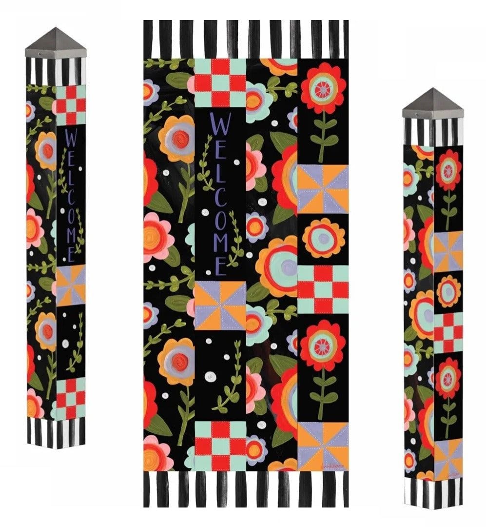 Tossed Flowers Art Pole 40 Inches Tall Welcome Jennifer Heynen PL40016 Heartland Flags