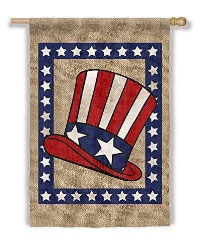 Uncle Sam Hat Flag 2 Sided Burlap House Banner 13B3257 Heartland Flags