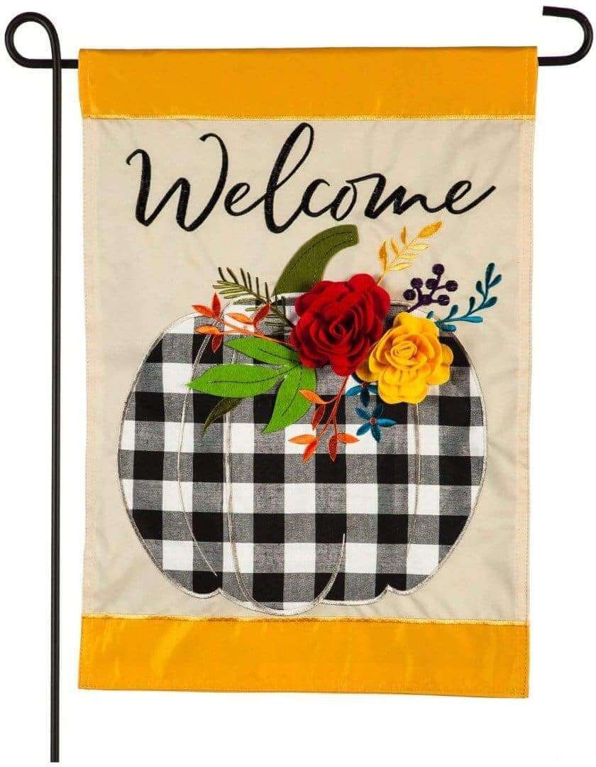 Welcome Floral Plaid Pumpkin Garden Flag 2 Sided Applique 169093 Heartland Flags