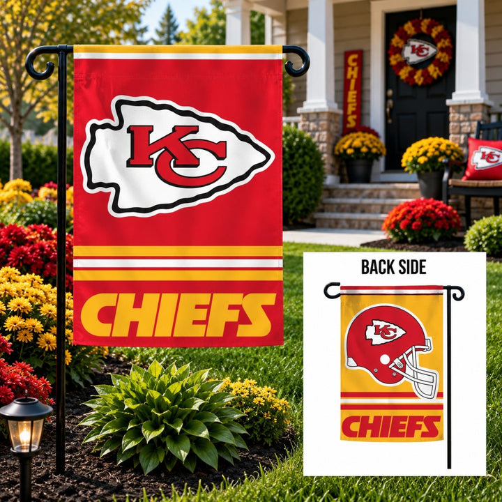 Kansas City Chiefs Garden Flag 2 Sided Arrowhead Helmet