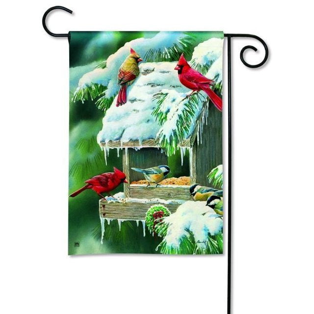 Bird Feeder Winter Garden Flag 2 Sided Cardinal