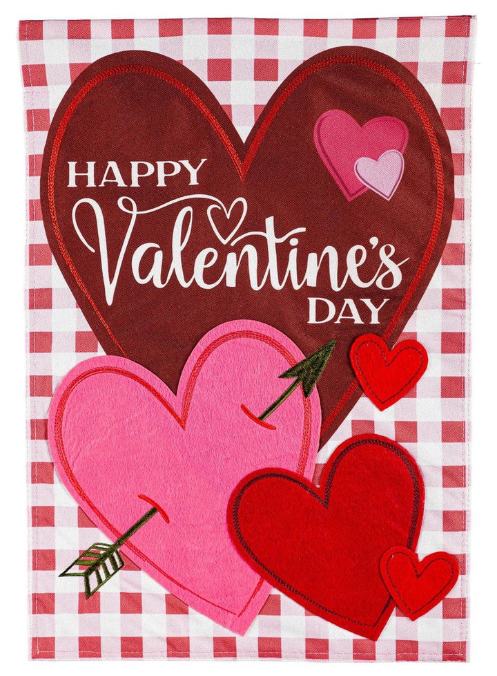 Valentine Hearts and Checks 2 Sided Garden Flag