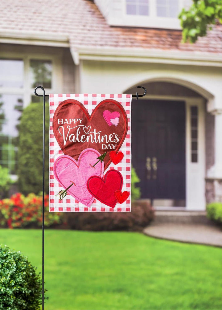 Valentine Hearts and Checks 2 Sided Garden Flag