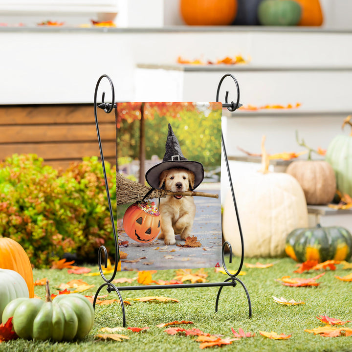 Goldens with Broom 2 Sided Halloween Garden Flag