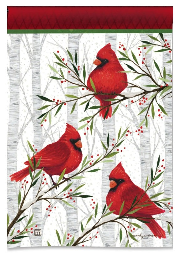 Cardinals In Birch Garden Flag 2 Sided Winter