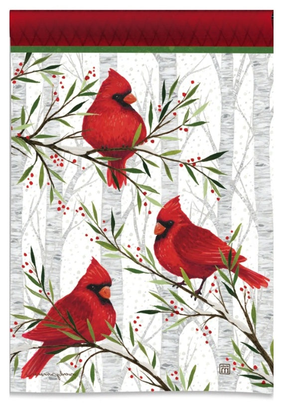 Cardinals In Birch Garden Flag 2 Sided Winter