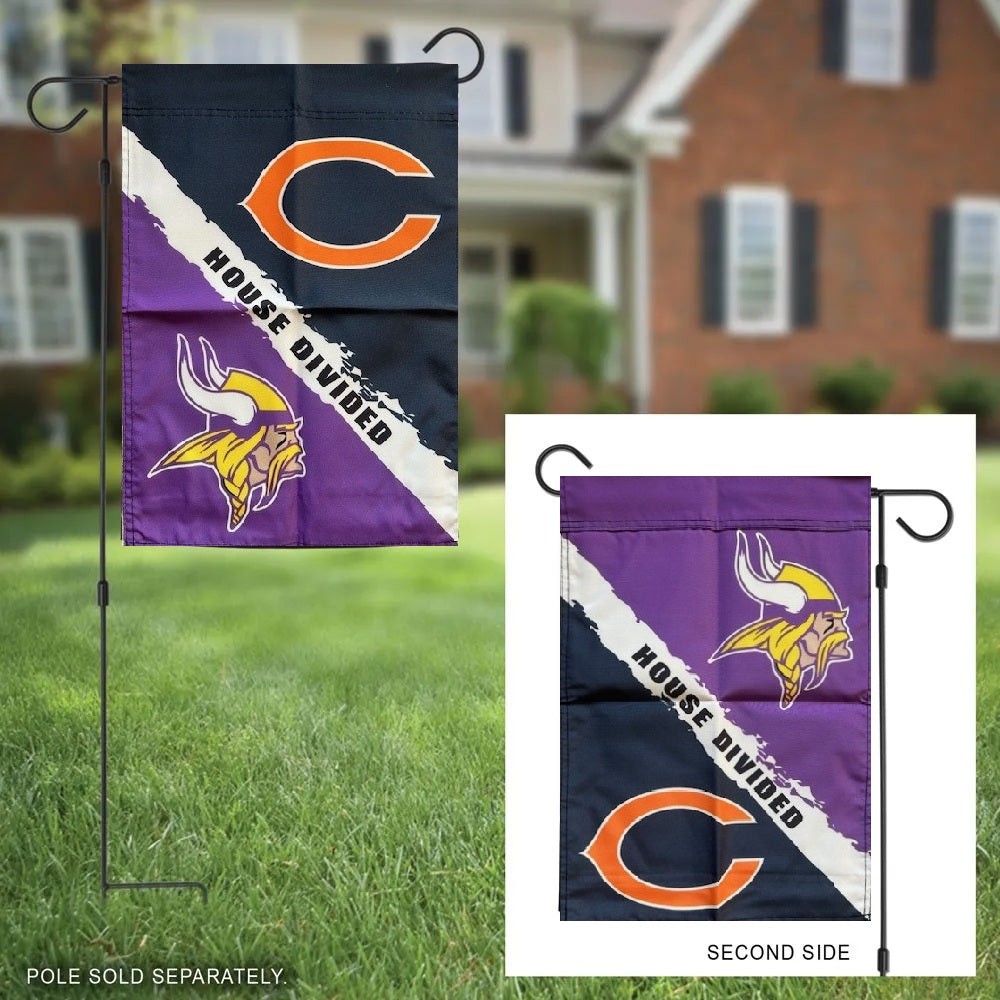 NFL Bears and Vikings House Divided Garden Flag 2 Sided