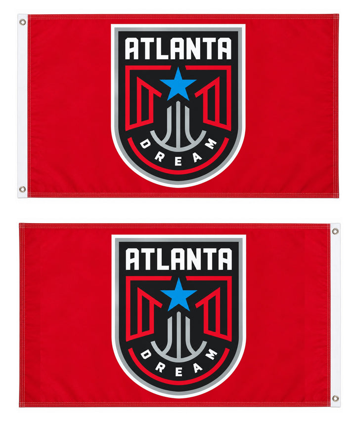 Atlanta Dream red logo flag flying on a pole above a basketball fan gathering