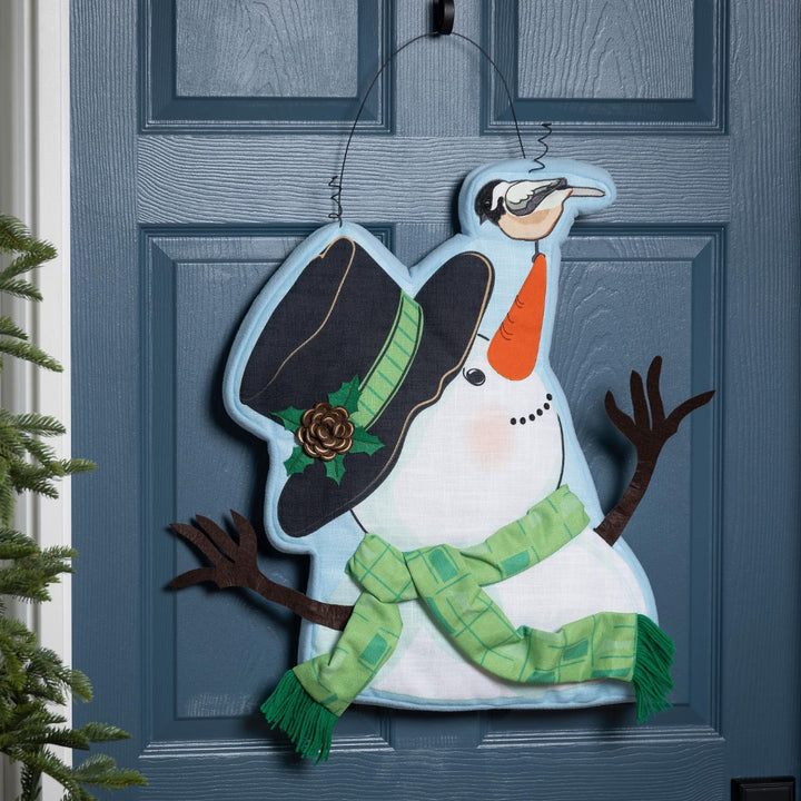 Winter Snowman and Chickadee Door Decoration