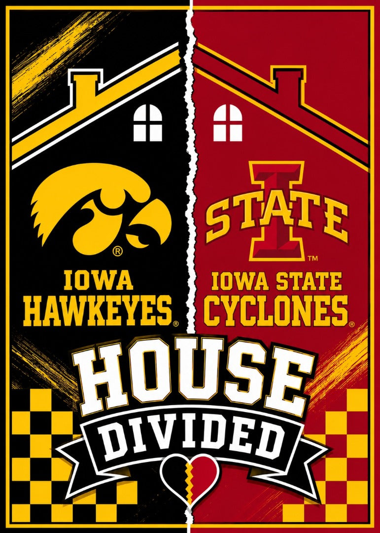 Iowa and Iowa State 2 Sided House Divided Garden Flag