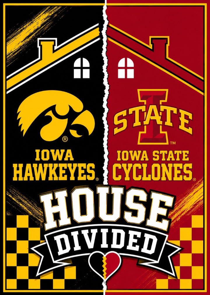 Iowa and Iowa State 2 Sided House Divided Garden Flag