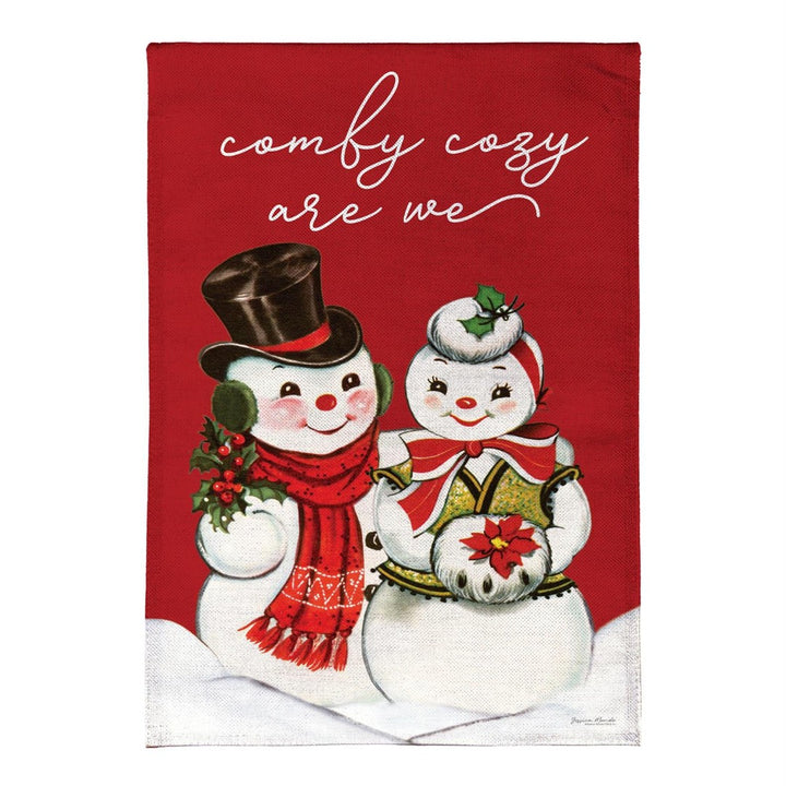 Vintage Snow Sweethearts 2 Sided Garden Flag Burlap
