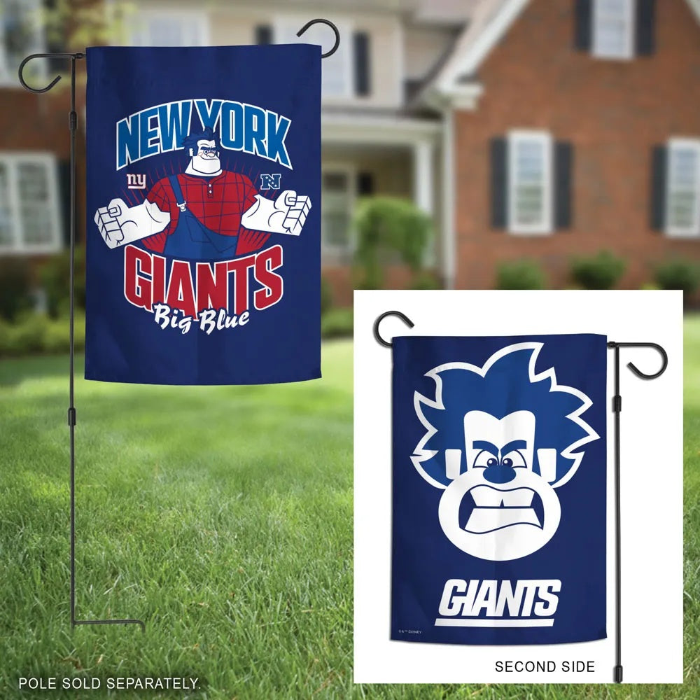 New York Giants Wreck-It Ralph garden flag displayed outdoors with reverse-side inset; pole sold separately
