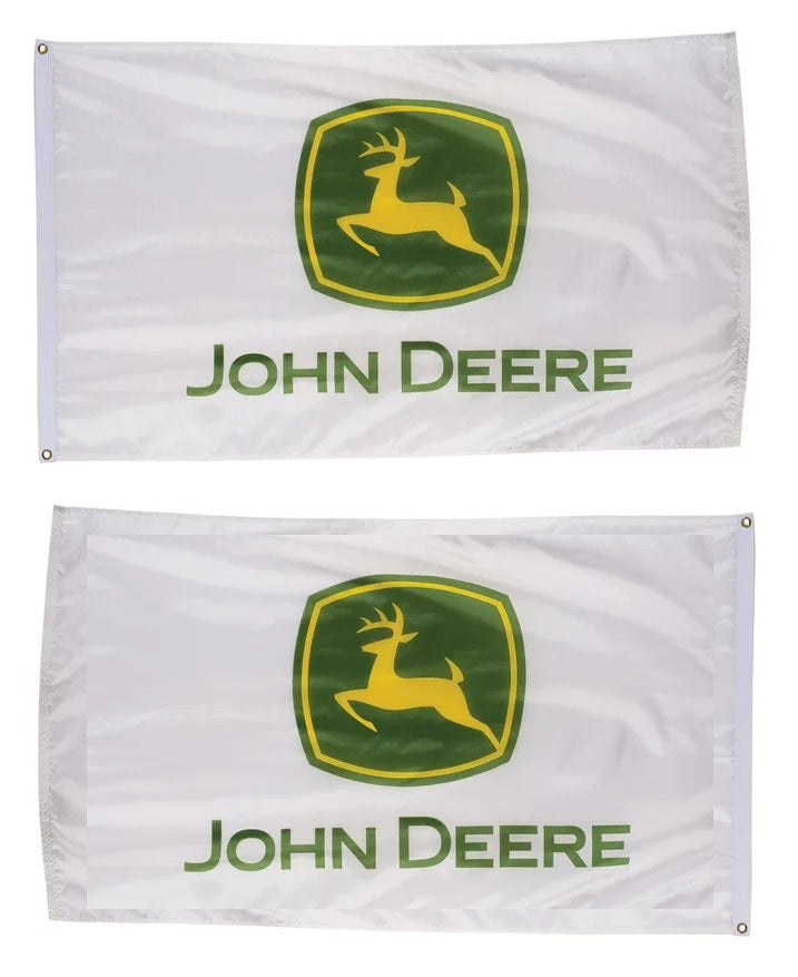 3x5 John Deere Flag - Double-Sided White Background heartlandflags