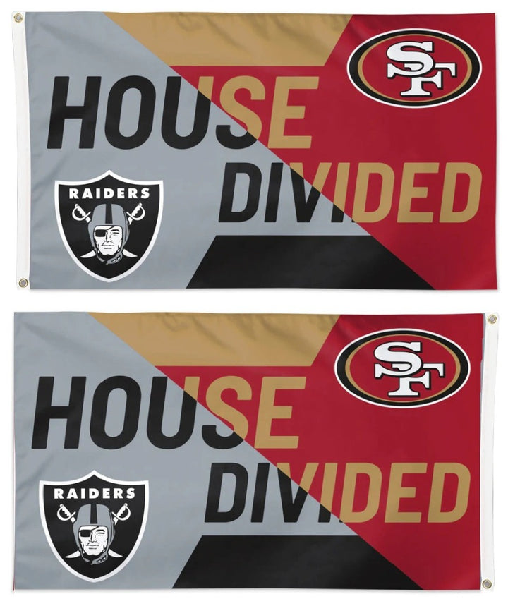 49ers and Raiders House Divided Flag 2 Sided heartlandflags