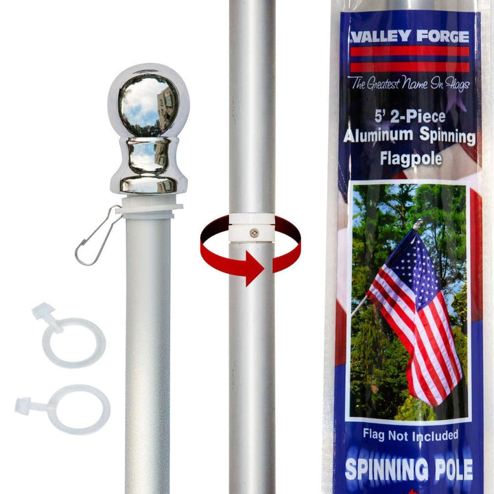 5 Foot Aluminum Silver Spinning House Flagpole Silver Ball heartlandflags