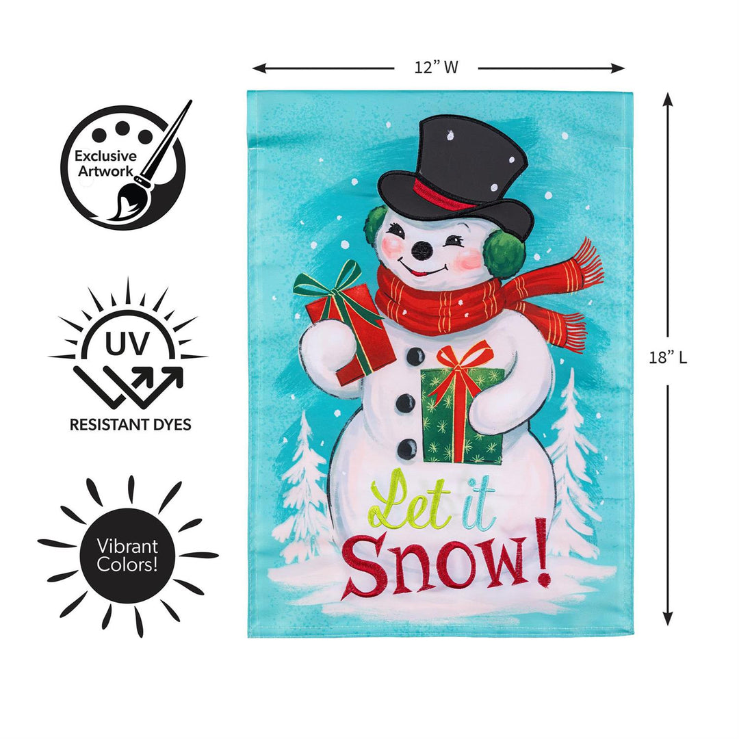 Snowman garden flag dimensions and UV-resistant dye features