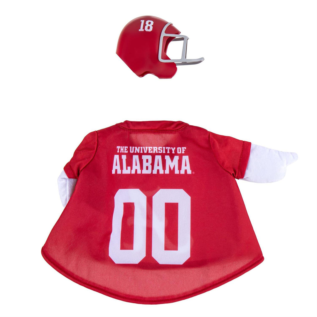 Alabama goose outfit jersey front with script A, football accent, white wing sleeves, and matching number 18 helmet; goose not included