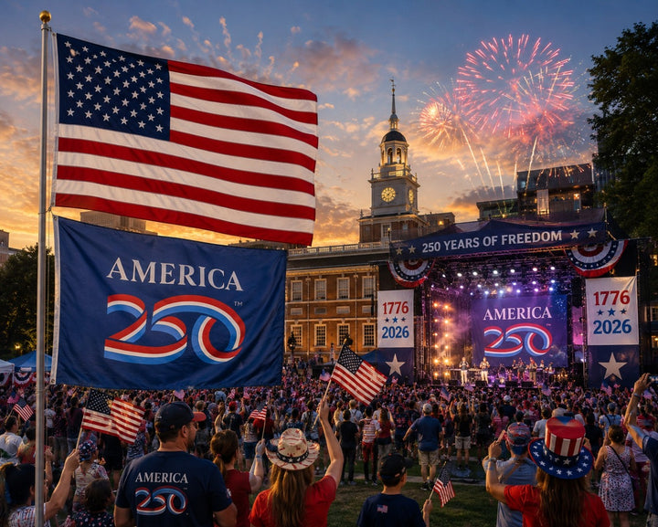 America 250th Anniversary 2 Sided Blue 3x5 Flag heartlandflags