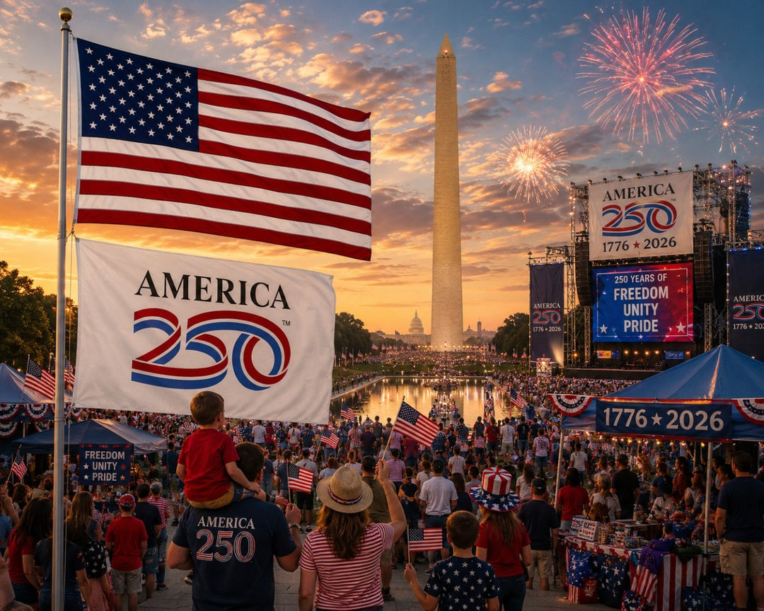 America 250th Anniversary White 2 Sided 3x5 Flag heartlandflags