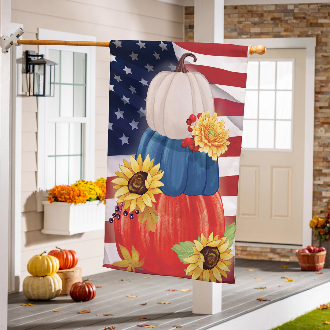 American Pumpkin Stack 2 Sided Banner heartlandflags