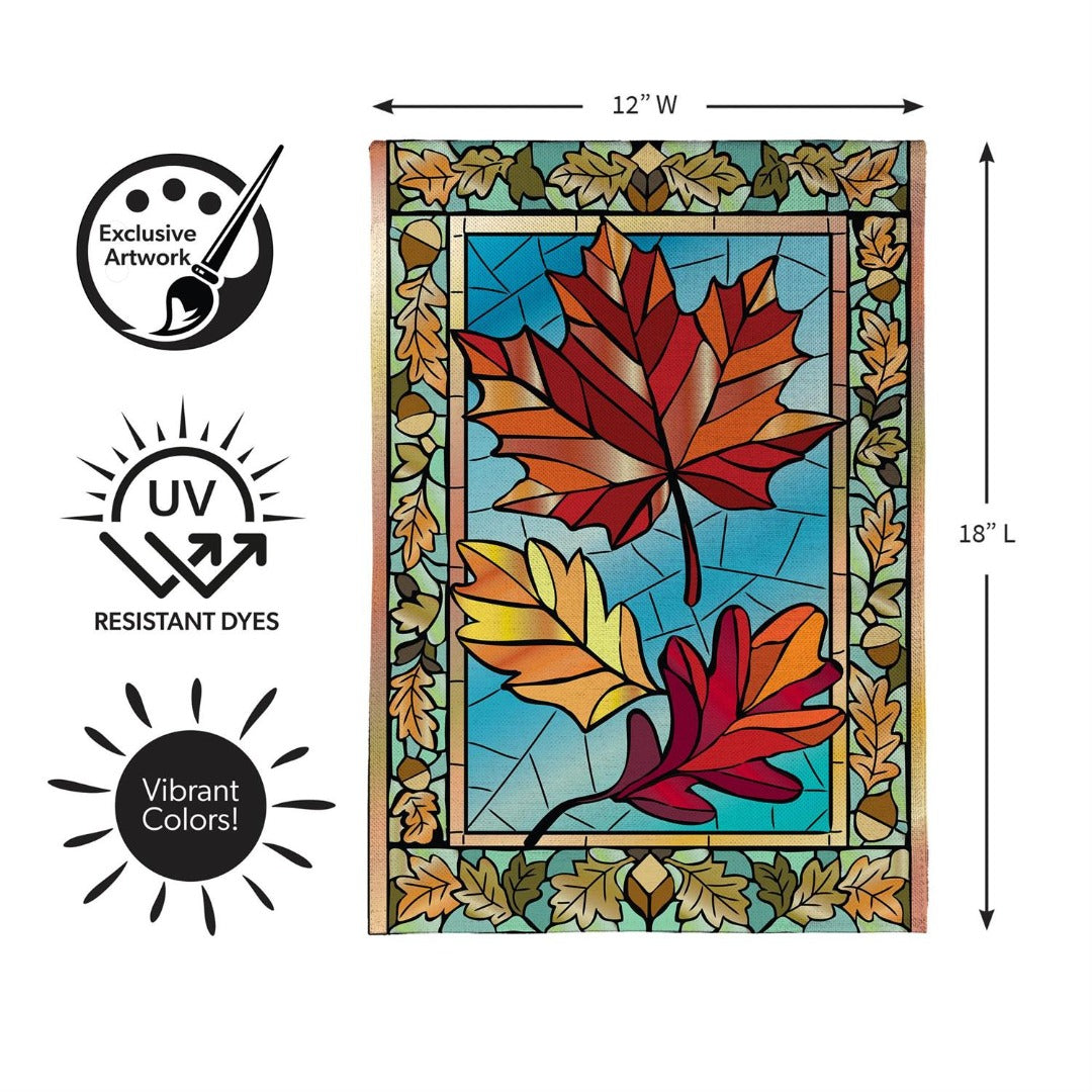 Autumn Leaves Stained Glass 2 Sided Burlap Garden Flag heartlandflags