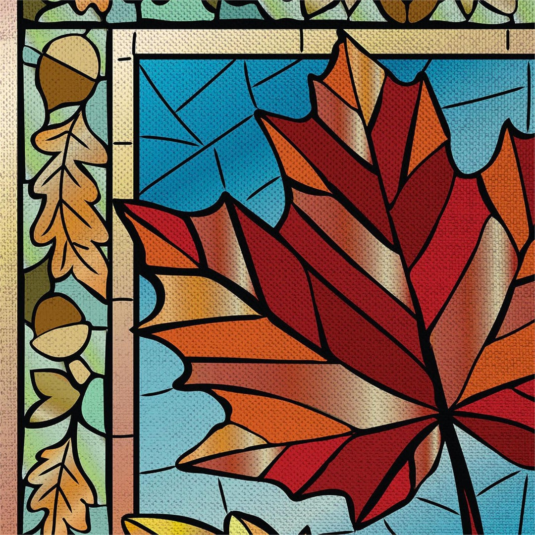 Autumn Leaves Stained Glass 2 Sided Burlap Garden Flag heartlandflags