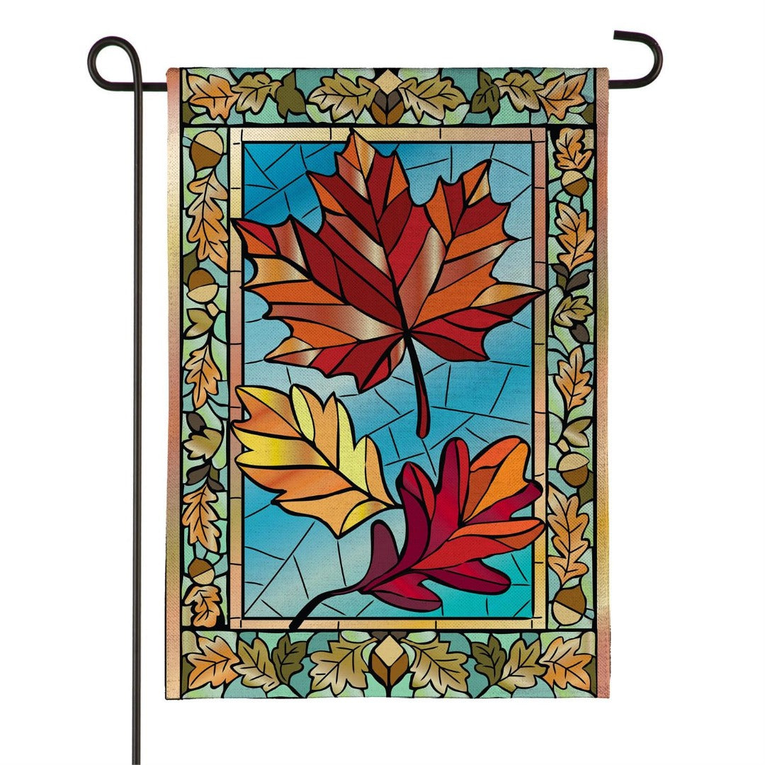 Autumn Leaves Stained Glass 2 Sided Burlap Garden Flag heartlandflags