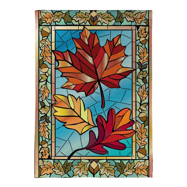 Autumn Leaves Stained Glass 2 Sided Burlap Garden Flag heartlandflags
