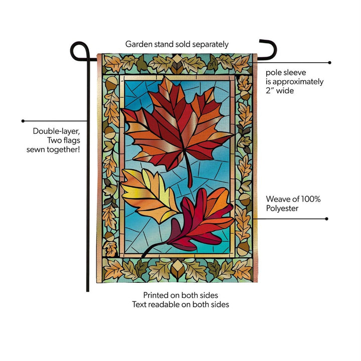 Autumn Leaves Stained Glass 2 Sided Burlap Garden Flag heartlandflags
