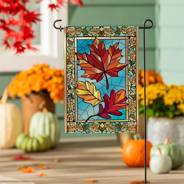 Autumn Leaves Stained Glass 2 Sided Burlap Garden Flag heartlandflags