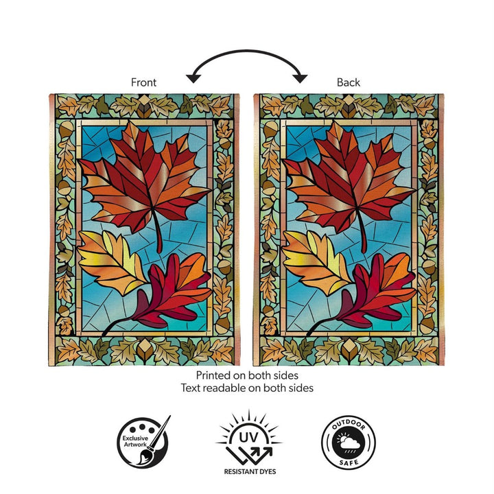 Autumn Leaves Stained Glass 2 Sided Burlap Garden Flag heartlandflags