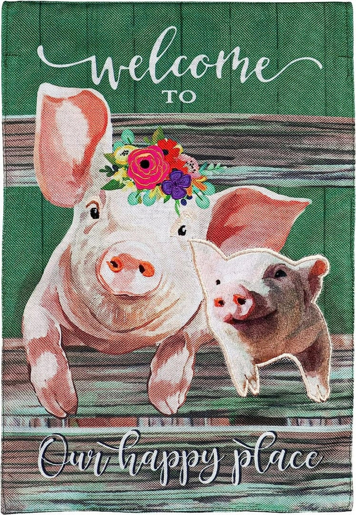 Baby and Mama Pig Garden Flag 2 Sided Our Happy Place heartlandflags