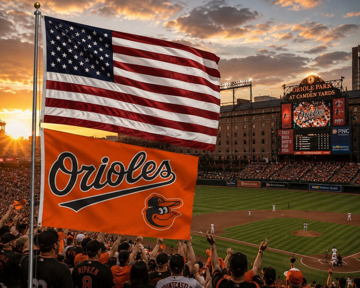 Baltimore Orioles Flag 3x5 Scripted Mascot Orange heartlandflags