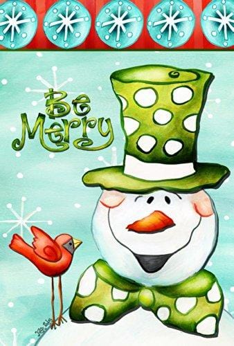 Be Merry Snowman Winter Banner Vertical House Flag heartlandflags