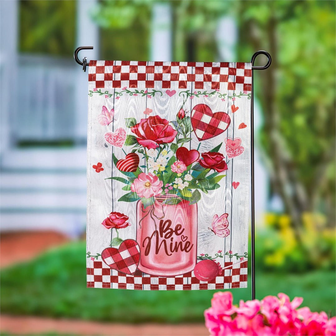 Be Mine Mason Jar 2 Sided Garden Flag heartlandflags