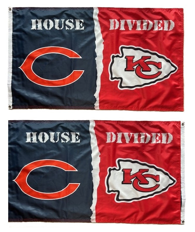Bears vs Chiefs House Divided Flag 3x5 heartlandflags