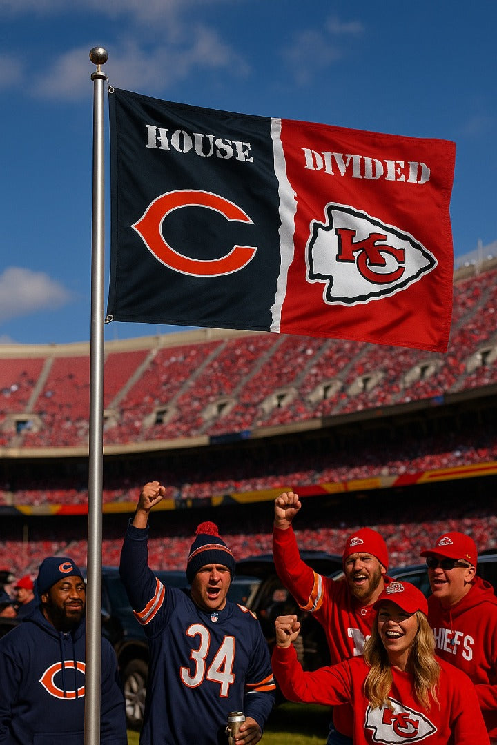 Bears vs Chiefs House Divided Flag 3x5 heartlandflags