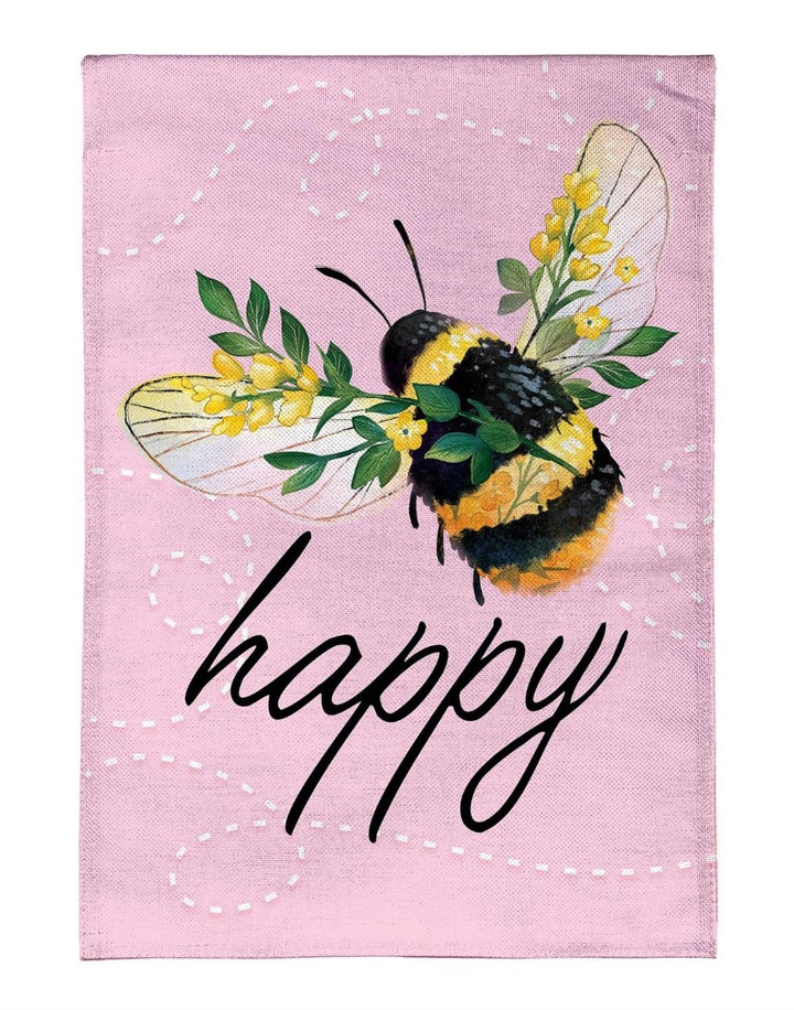 Bee Happy Pink 2 Sided Garden Flag heartlandflags
