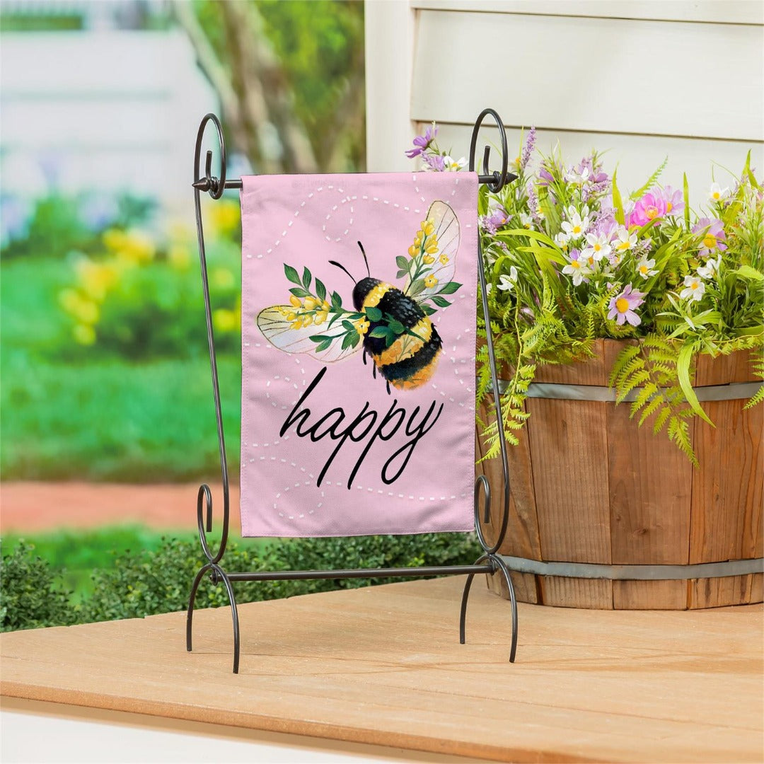 Bee Happy Pink 2 Sided Garden Flag heartlandflags