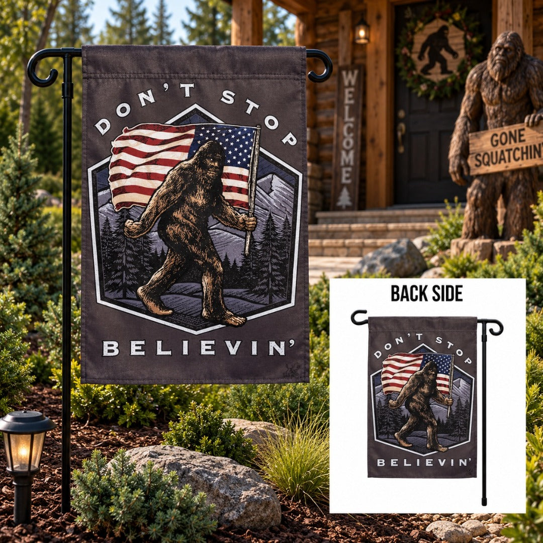Bigfoot Don't Stop Believin 2 Sided Garden Flag heartlandflags