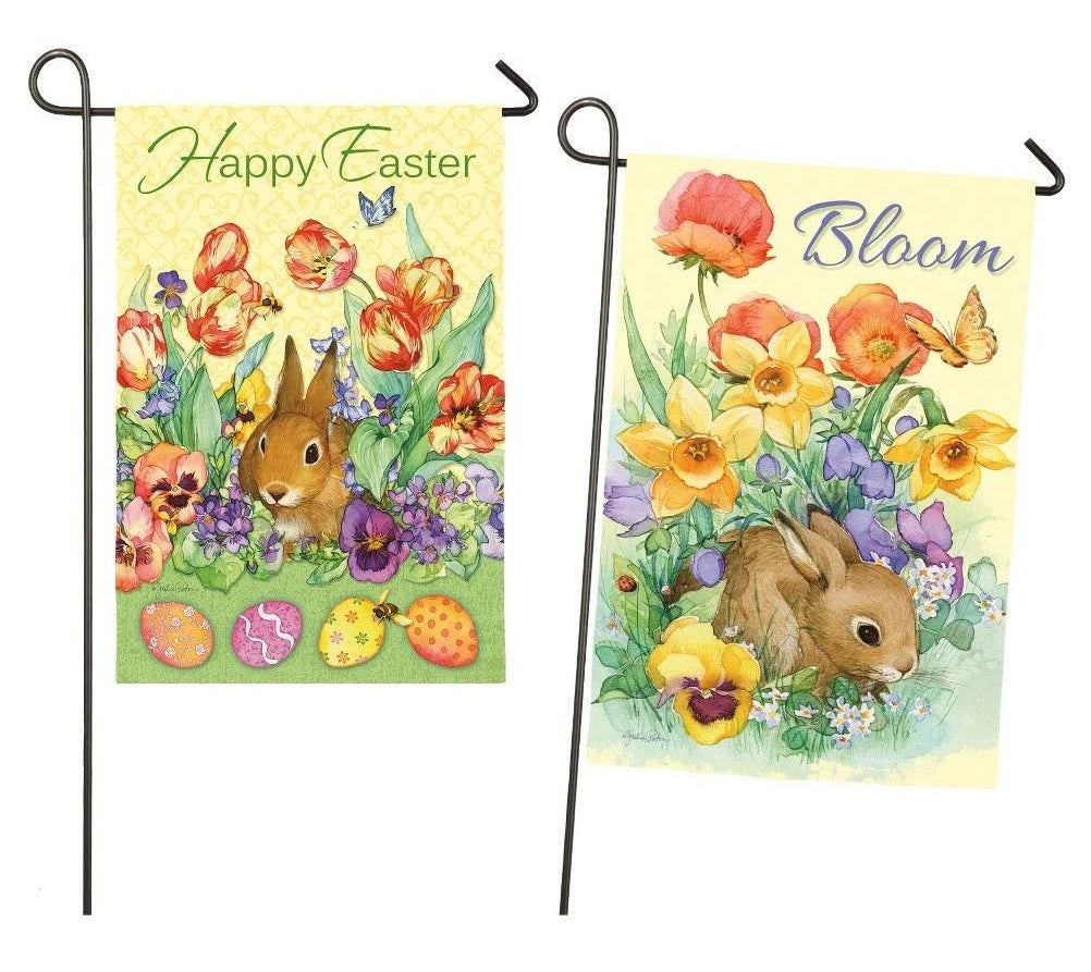 Bloom Rabbit 2-sided Garden Flag Easter Spring heartlandflags