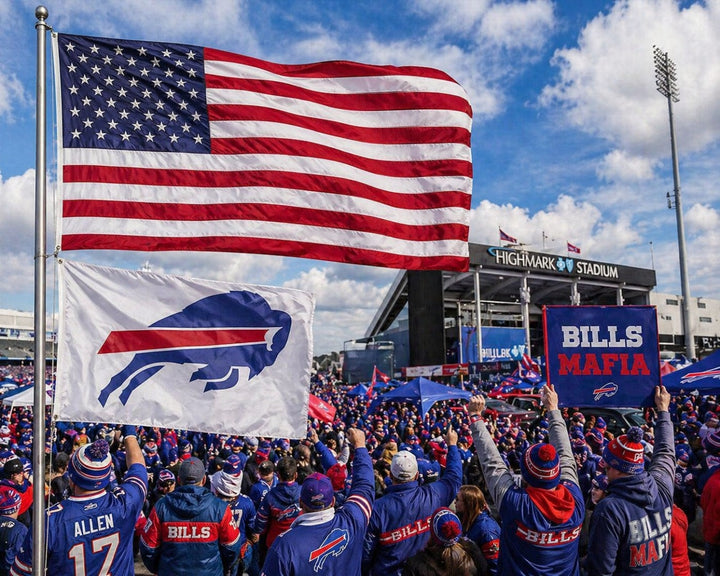 Buffalo Bills Flag 3x5 Logo White 2 Sided heartlandflags