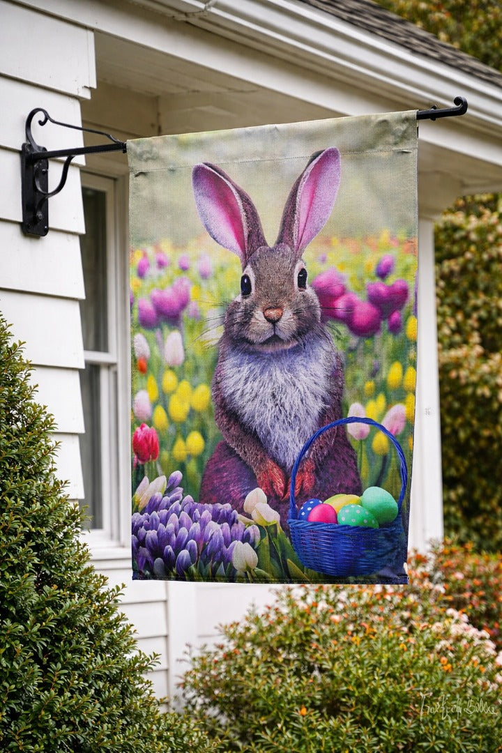 Bunny In Tulip Field Banner 2 Sided heartlandflags
