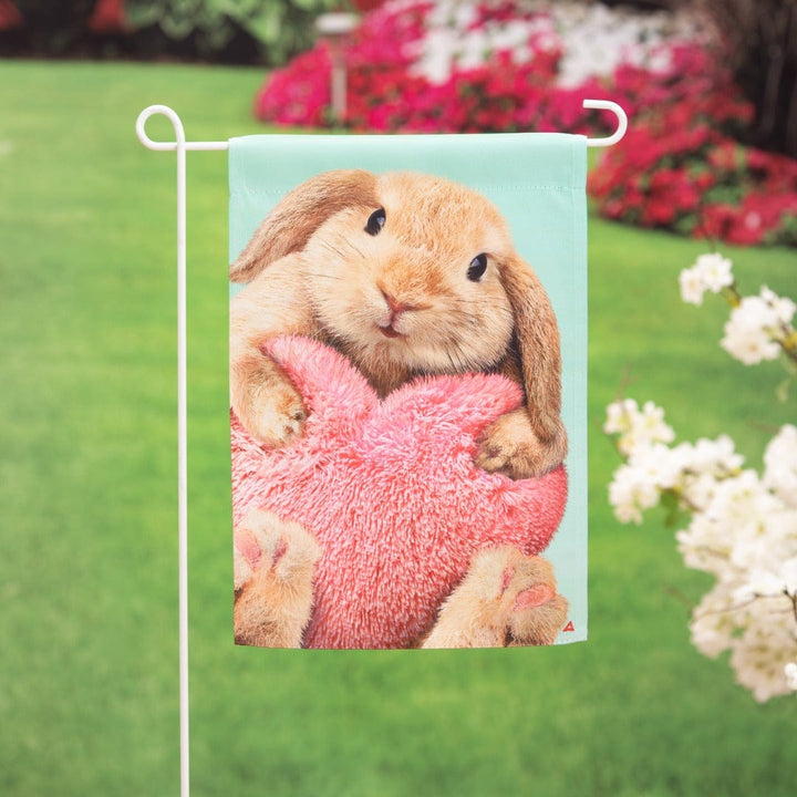 Bunny with Heart Pillow Valentine Garden Flag 2 Sided heartlandflags