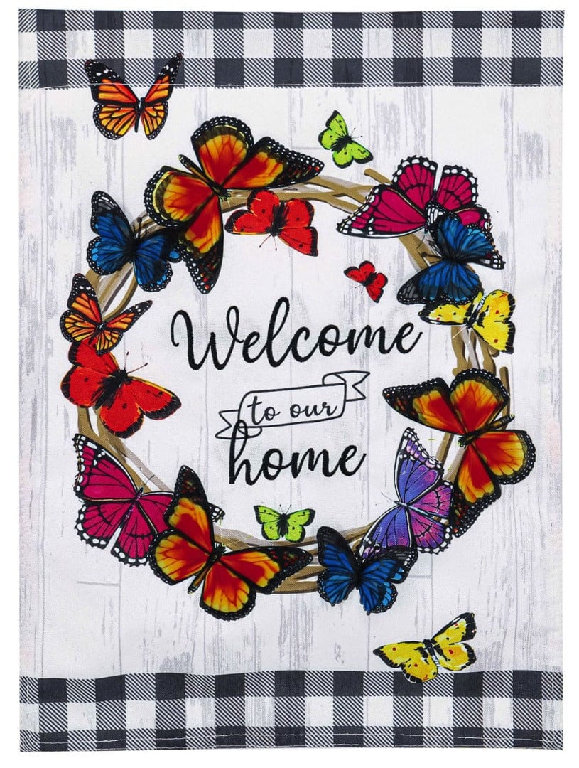 Butterfly Welcome Wreath Garden Flag 2 Sided heartlandflags