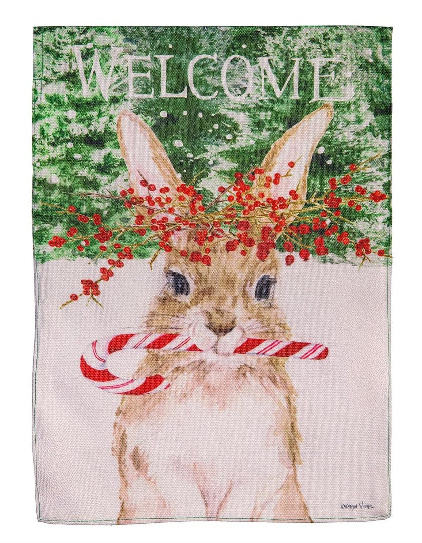 Candy Cane Rabbit 2 Sided Garden Flag heartlandflags