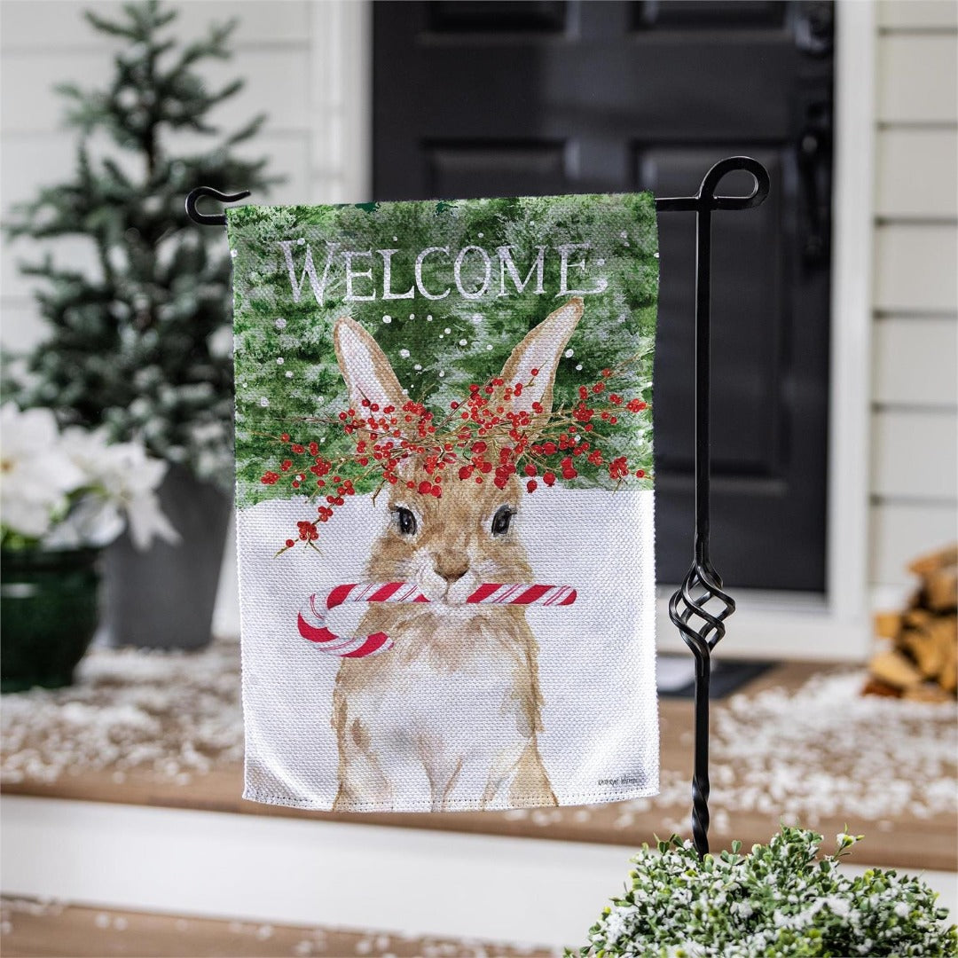 Candy Cane Rabbit 2 Sided Garden Flag heartlandflags