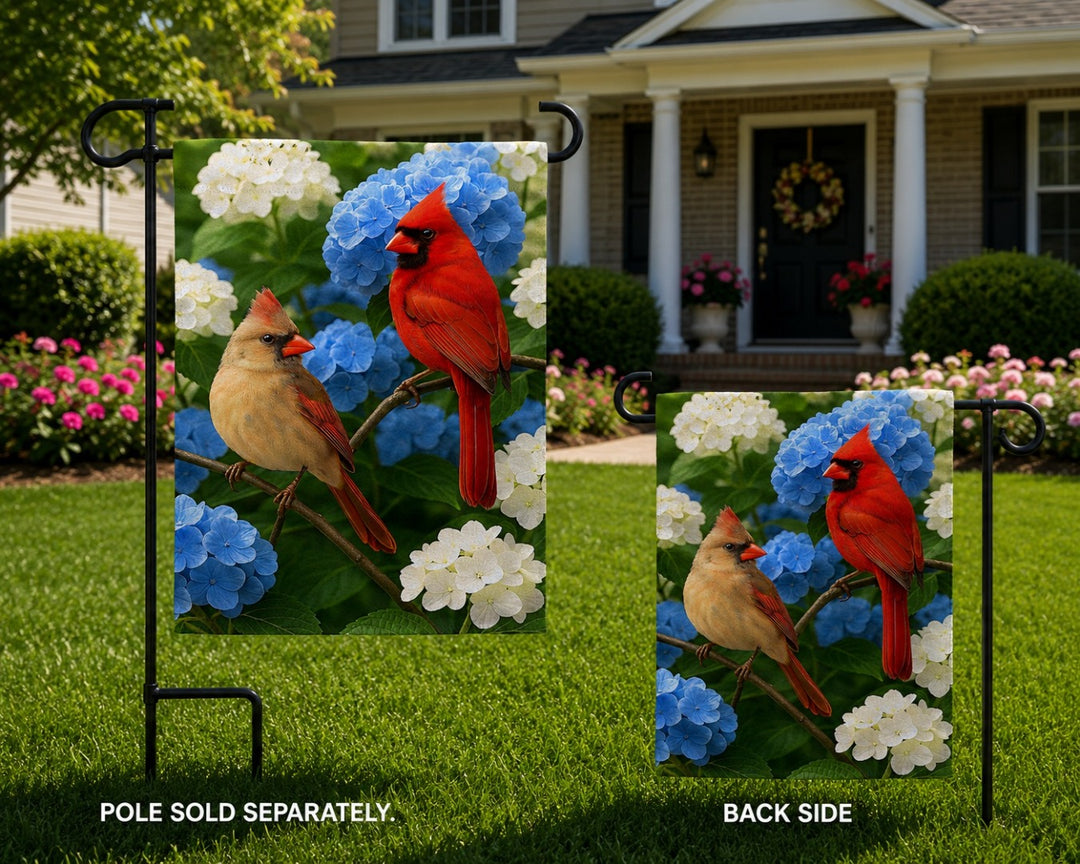 Cardinal Couple Among Hydrangeas 2-Sided Garden Flag | 12.5x18 Inches | Outdoor Decor heartlandflags